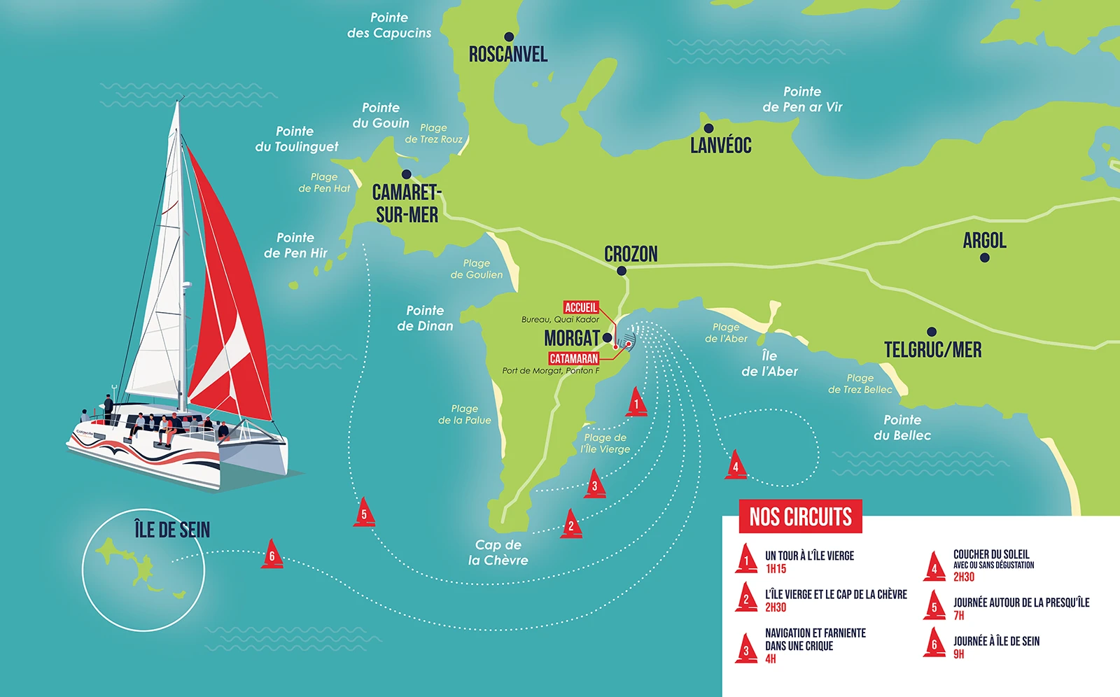 Carte des sorties en mer - Catavoile 29 - Presqu'île de Crozon